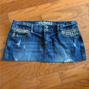 Express Blue Denim micro Mini Skirt studded emo grunge